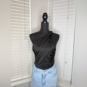 Superdown Black Draped One-Shoulder Blouse